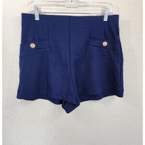 NWT H&M Shorts Womens Medium Navy Blue Gold Button Sailor High Rise Stretch